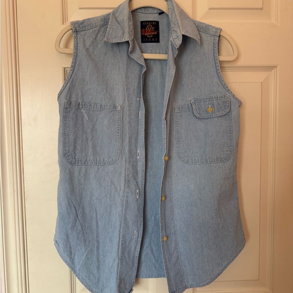 Vintage Sleeveless Denim Button-Up Shirt - Picture 5 of 5